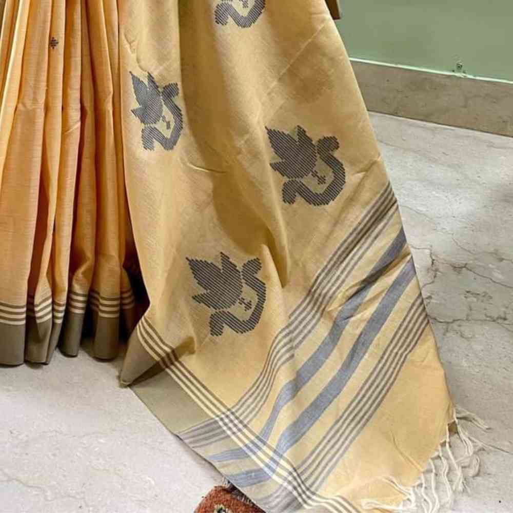 Apricot and Grey Bawan Buti Saree